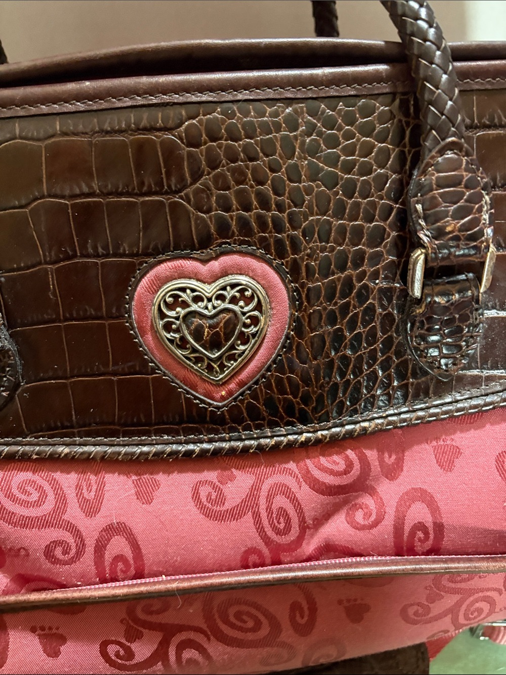 Brighton Pink and Brown Heart Travel Weekender Satchel - Picture 2 of 16